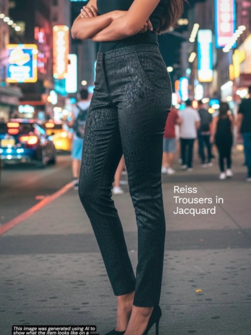 Reiss Darlas Black Jacquard Tailored Ankle Pants - Size M 8-10